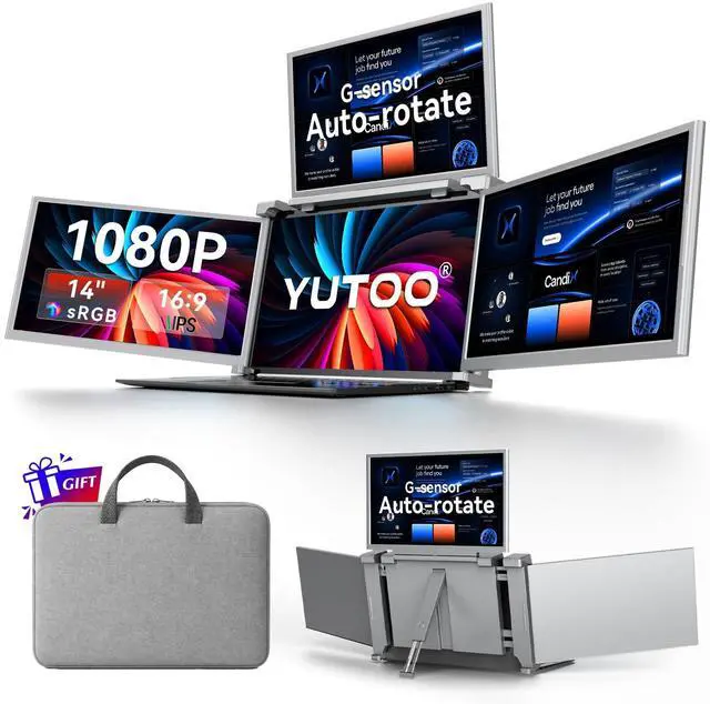 Main image of YUTOO 4 Screen Laptop Monitor Extender | One USB-C Cable for M1 M2 M3 | 14" 1080P FHD IPS 4 Screen Monitor for Laptops 13.6~17.3 inch | Quad Screen Extender Display for MacBook/Windows/Switch/PS5