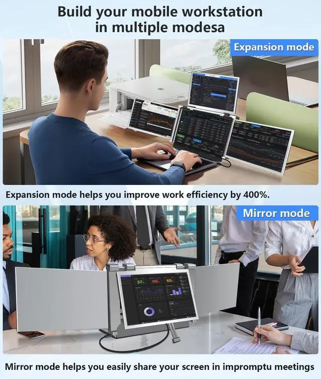 Alt view image 2 of 6 - YUTOO 4 Screen Laptop Monitor Extender | One USB-C Cable for M1 M2 M3 | 14" 1080P FHD IPS 4 Screen Monitor for Laptops 13.6~17.3 inch | Quad Screen Extender Display for MacBook/Windows/Switch/PS5