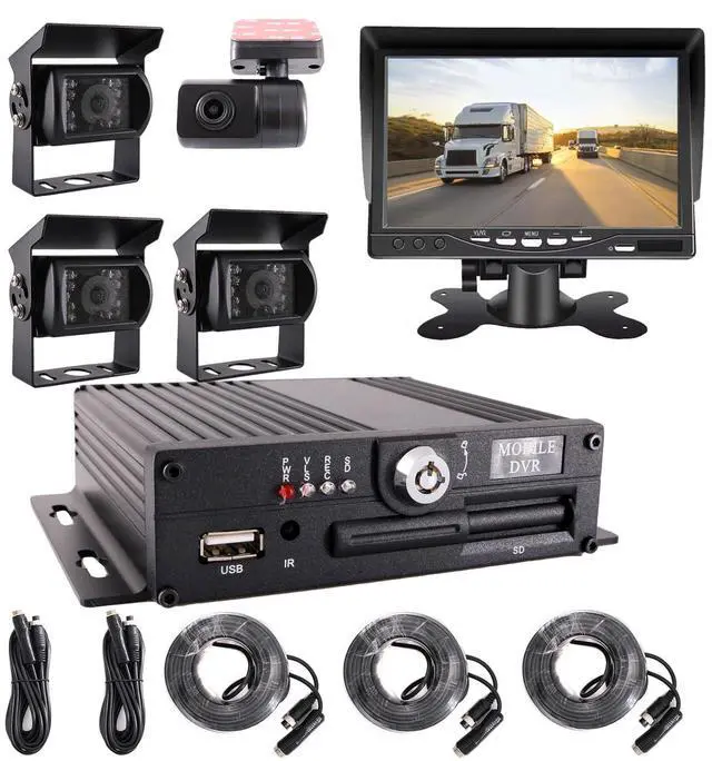 Main image of 4 Channel 1080P AHD Mobile Vehicle Car DVR Black Box Video Recorder Kit with 4pcs Waterproof Side Rear View Backup Night Vision IR Car Camera 7" HD Car Monitor
