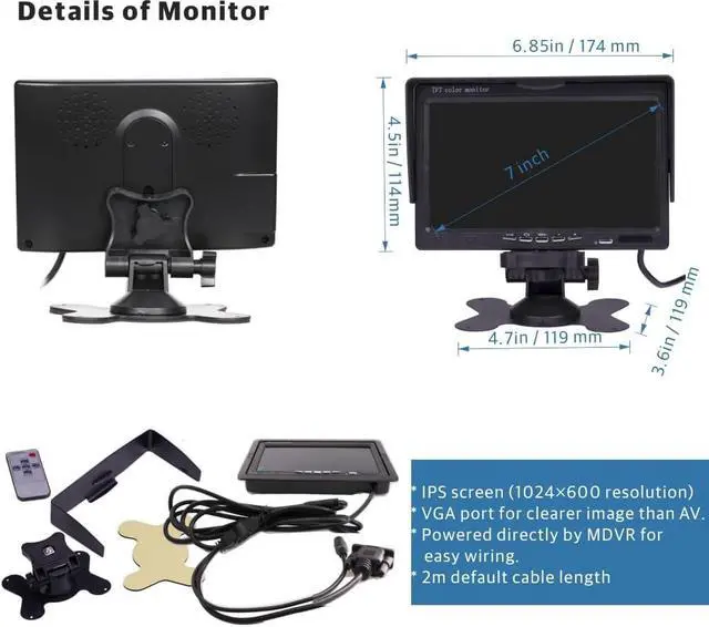 Alt view image 5 of 6 - 4 Channel 1080P AHD Mobile Vehicle Car DVR Black Box Video Recorder Kit with 4pcs Waterproof Side Rear View Backup Night Vision IR Car Camera 7" HD Car Monitor