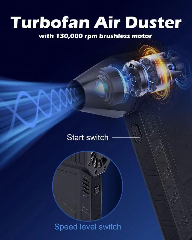 Alt view image 2 of 7 - Turbo Fan for Car, Handheld Blower 130000 RPM, Air Duster for Car Detailing | Portable high-speed blower for computer keyboard cleaning, camera lens dust removal, car detailing & electronics dusting