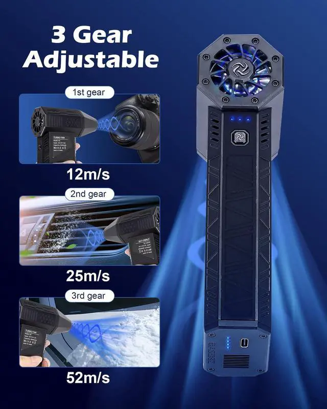 Alt view image 3 of 7 - Turbo Fan for Car, Handheld Blower 130000 RPM, Air Duster for Car Detailing | Portable high-speed blower for computer keyboard cleaning, camera lens dust removal, car detailing & electronics dusting