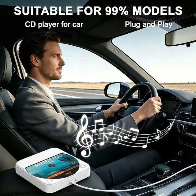 Alt view image 2 of 7 - CD Player for Car, External Portable Car CD Players with USB/AUX Port, Universal USB CD Player for Vehicle, Laptop, TV, Computer, for Android 4.4 and Above Navigation