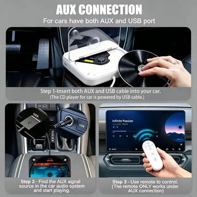 Alt view image 5 of 7 - CD Player for Car, External Portable Car CD Players with USB/AUX Port, Universal USB CD Player for Vehicle, Laptop, TV, Computer, for Android 4.4 and Above Navigation