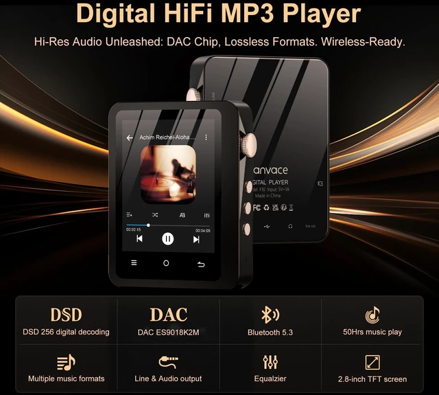 Alt view image 4 of 7 - HiFi MP3 Player with Bluetooth 5.3, Lossless DSD High-Resolution Digital Audio Music Player, Portable DAC FLAC Audio Player, 192Khz/24bit, 2.8" Touchscreen & Leather Case