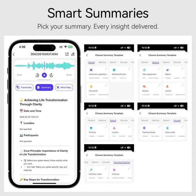 Alt view image 2 of 7 - AI Voice Recorder, Note Ai Voice Recorder Transcription Summary & Mind Map, Ai Note Taking Device Supports 150 Languages, App Control, AI Recording Pen for Meetings, Lectures, Interviews, Calls