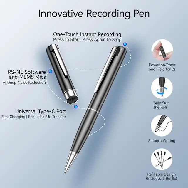 Alt view image 5 of 7 - AI Voice Recorder, Note Ai Voice Recorder Transcription Summary & Mind Map, Ai Note Taking Device Supports 150 Languages, App Control, AI Recording Pen for Meetings, Lectures, Interviews, Calls