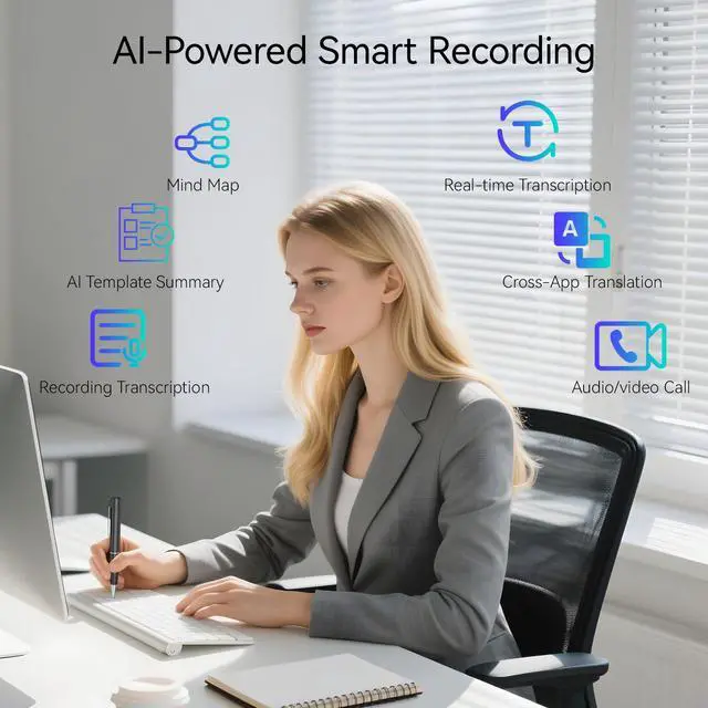 Alt view image 6 of 7 - AI Voice Recorder, Note Ai Voice Recorder Transcription Summary & Mind Map, Ai Note Taking Device Supports 150 Languages, App Control, AI Recording Pen for Meetings, Lectures, Interviews, Calls