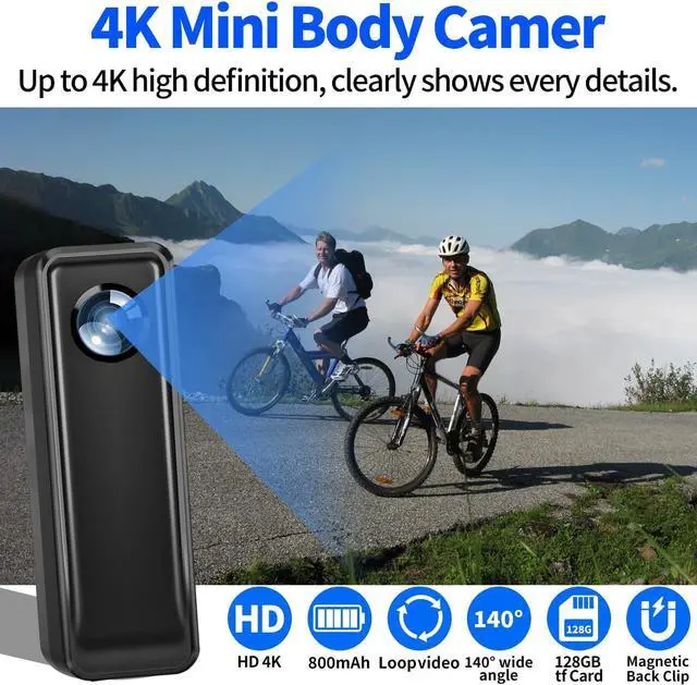 Alt view image 2 of 6 - Action Camera 128GB, 4K 30FPS Body Camera, Hands Free Sports Camera with Magnetic Back Clip, Action Camcorder with Audio and Video Recording for Traveling Cycling Vlogging