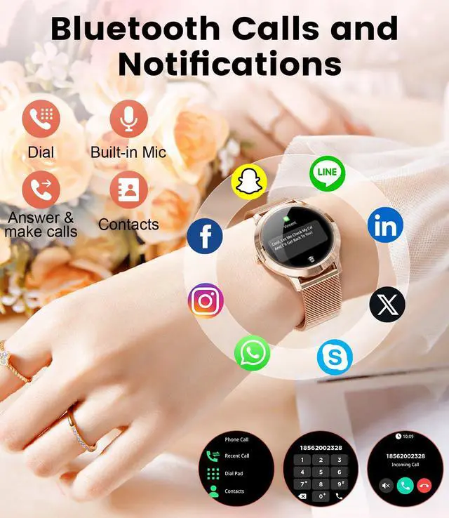 Alt view image 3 of 7 - Thin Smart Watch for Women, 1.32" AMOLED Ladies Smart Watches, 100+ Sports Mode Fitness Tracker, IP68 Waterproof Watches with Bluetooth Call/Sleep, Smartwatch for Android iOS, Rosegold#1