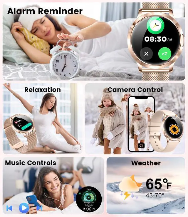 Alt view image 4 of 7 - Thin Smart Watch for Women, 1.32" AMOLED Ladies Smart Watches, 100+ Sports Mode Fitness Tracker, IP68 Waterproof Watches with Bluetooth Call/Sleep, Smartwatch for Android iOS, Rosegold#1