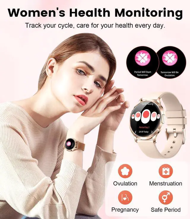 Alt view image 7 of 7 - Thin Smart Watch for Women, 1.32" AMOLED Ladies Smart Watches, 100+ Sports Mode Fitness Tracker, IP68 Waterproof Watches with Bluetooth Call/Sleep, Smartwatch for Android iOS, Rosegold#1