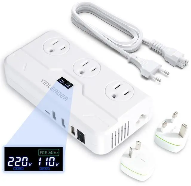 Main image of Step Down 220V to 110V Voltage Converter Travel Adapter 250W | for Hair Straightener/Curling Iron with USB-C (20W PD) and UK/AU/EU Worldwide Plug Adapter