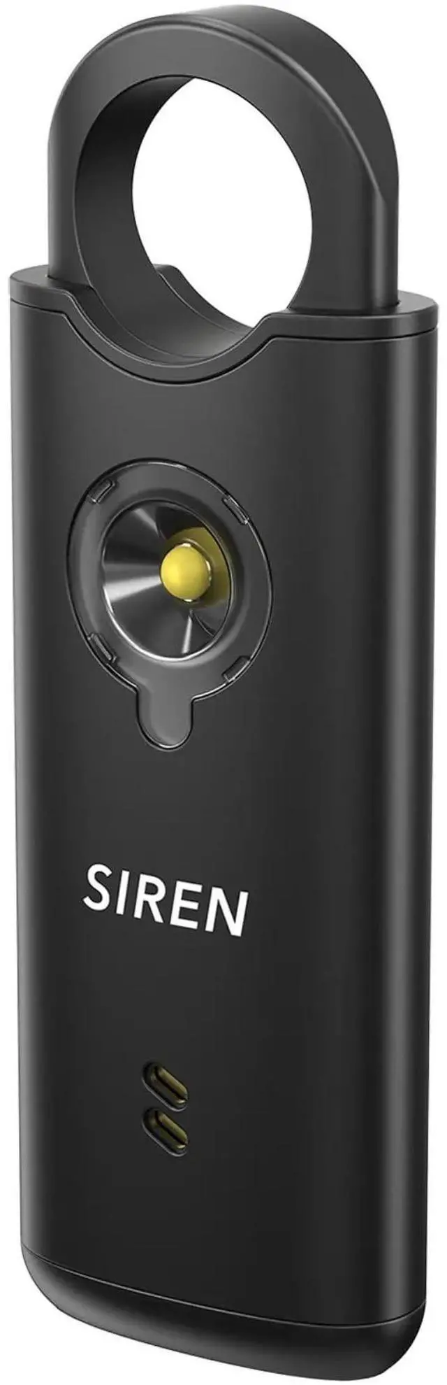 Main image of Personal Safety Alarm by 135dB Siren, Flashing Light, Pull & Vibration Activation, USB-C Rechargeable Keychain (Black)