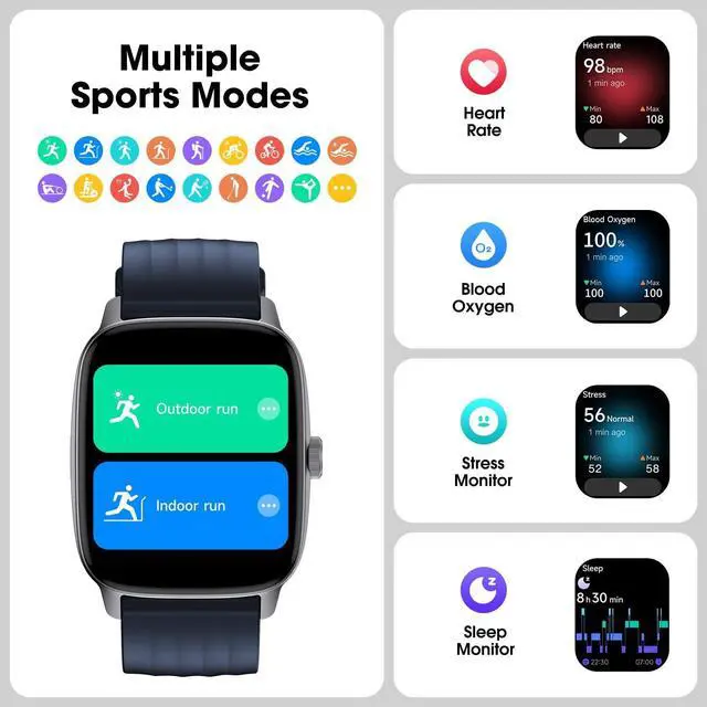 Alt view image 4 of 6 - Senior-Friendly Pedometer Watch, No App or Phone Required, Step Counter | 1.85" Display, IP68 Water Resistance, Alarm, Heart Rate, SpO2 & Sleep Tracking