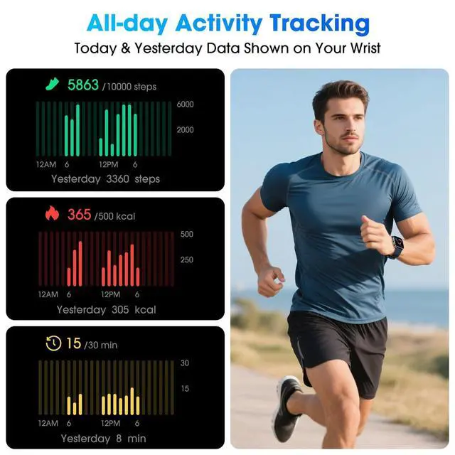 Alt view image 3 of 6 - Senior-Friendly Pedometer Watch, No App or Phone Required, Step Counter | 1.85" Display, IP68 Water Resistance, Alarm, Heart Rate, SpO2 & Sleep Tracking