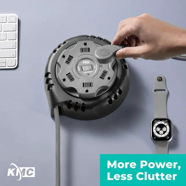 Alt view image 7 of 7 - 6-Outlet Surge Twist Cord Reel Retractable Power Strip Surge Protector, 1085J Surge Protection, 8ft 14/3 Retractable Extension Cord, 3-Prong Low-Profile Flat Plug, UL/ETL Certified, Gray