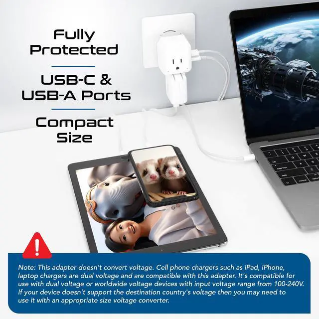 Alt view image 6 of 7 - Brazil Power Plug Adapter Travel Set, 20W PD & QC, Safe Dual USB & USB-C 3.1A - 2 USA Socket - Compact & Powerful - Also Use in Peru, Chile - Includes Type C, Type N Swadapt Attachments