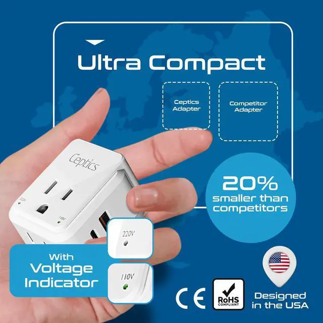 Alt view image 7 of 7 - Brazil Power Plug Adapter Travel Set, 20W PD & QC, Safe Dual USB & USB-C 3.1A - 2 USA Socket - Compact & Powerful - Also Use in Peru, Chile - Includes Type C, Type N Swadapt Attachments