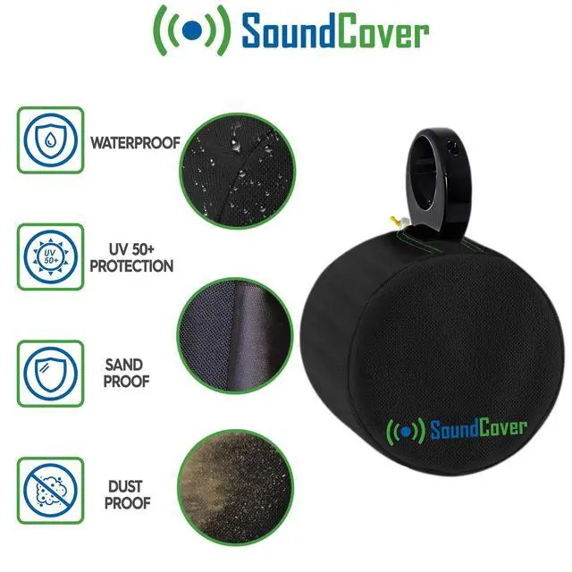 Alt view image 4 of 7 - Black 600D Marine Wake Tower Speaker Covers Large (H 14" × W 14" × D 12.8") Weather-Resistant Covers for Marine & ATV Speakers