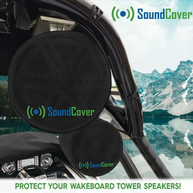 Alt view image 5 of 7 - Black 600D Marine Wake Tower Speaker Covers Large (H 14" × W 14" × D 12.8") Weather-Resistant Covers for Marine & ATV Speakers