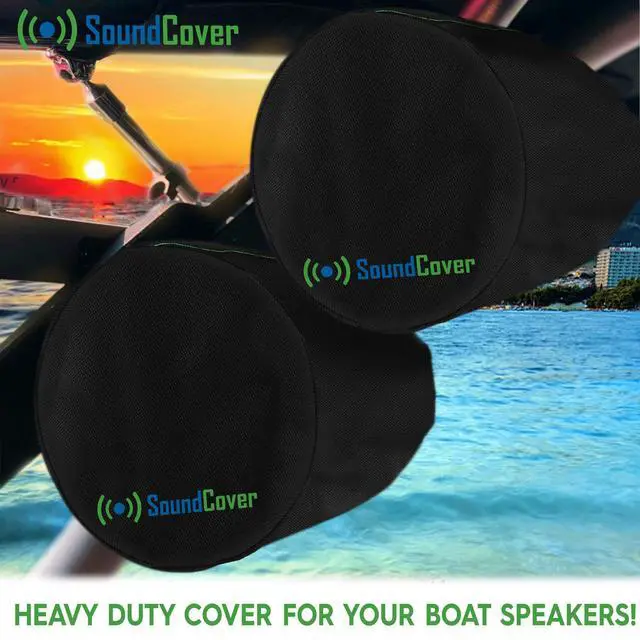 Alt view image 6 of 7 - Black 600D Marine Wake Tower Speaker Covers Large (H 14" × W 14" × D 12.8") Weather-Resistant Covers for Marine & ATV Speakers
