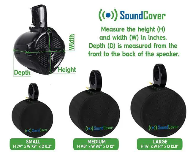Alt view image 7 of 7 - Black 600D Marine Wake Tower Speaker Covers Large (H 14" × W 14" × D 12.8") Weather-Resistant Covers for Marine & ATV Speakers