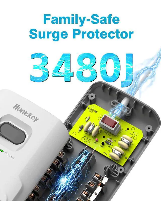Alt view image 2 of 6 - Surge Protector Power Strip, 3480Joules, 12 Outlets with 2 USB A & USB C Ports, 6 Feet Extension Cord, ETL Listed, White