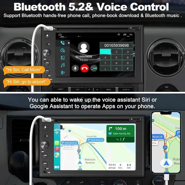 Alt view image 5 of 7 - Double Din Car Stereo with Carplay & Android Auto, 7 Inch Car Radio with CD/DVD Player Support Back up Camera, Bluetooth & Voice Control, Mirror Link, Subwoofer, SWC, Subwoofer, AM/FM