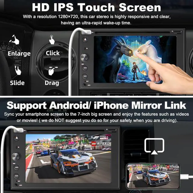 Alt view image 6 of 7 - Double Din Car Stereo with Carplay & Android Auto, 7 Inch Car Radio with CD/DVD Player Support Back up Camera, Bluetooth & Voice Control, Mirror Link, Subwoofer, SWC, Subwoofer, AM/FM
