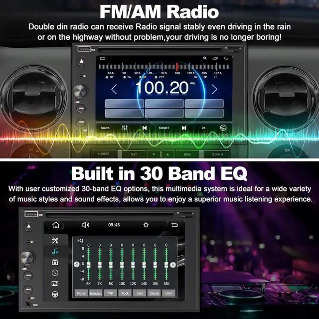 Alt view image 7 of 7 - Double Din Car Stereo with Carplay & Android Auto, 7 Inch Car Radio with CD/DVD Player Support Back up Camera, Bluetooth & Voice Control, Mirror Link, Subwoofer, SWC, Subwoofer, AM/FM