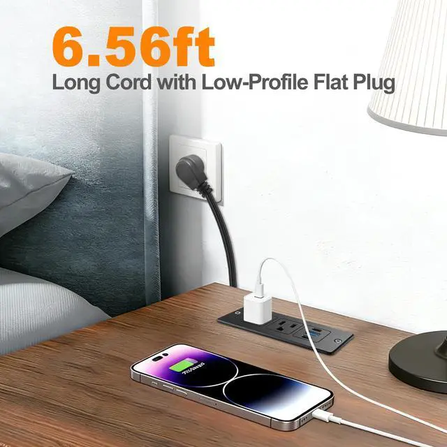 Alt view image 2 of 6 - Furniture Recessed Power Strip with USB C 20W & USB A 18W,2 Outlets 3 USB Ports(2 USB C+1 USB A),Flush Mountable Electrical Outlet for Desk Cabinet Nightstand Counter, 6.56ft Flat Plug Cord (Black)