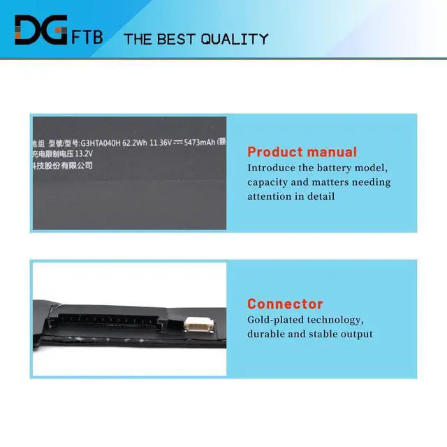 Alt view image 2 of 7 - G3HTA040H G3HTA041H Keyboard Battery for Microsoft Surface Book 2 15-Inch | Performance Base Model 1793 Model 1813 Series G3HTA063H HNR-00001 11.36V 62.2Wh/5473mAh