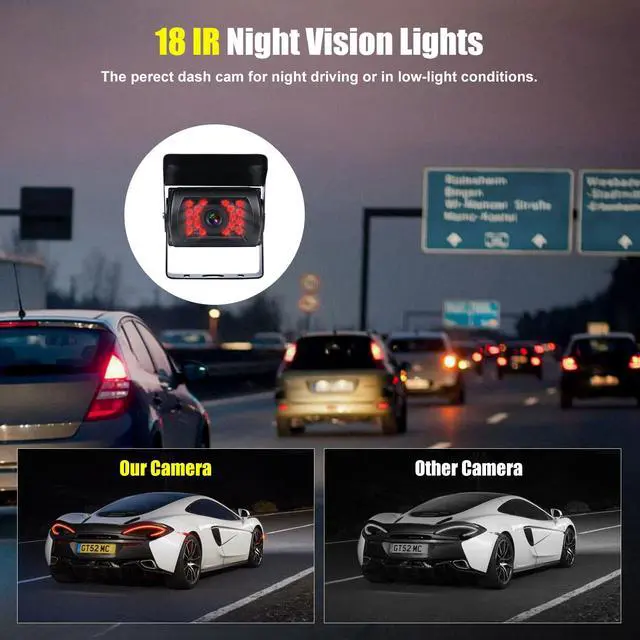 Alt view image 2 of 6 - Truck Backup Camera Heavy Duty 18 LED IR Night Vision Waterproof Vehicle Rear View Camera 12 V 24V Backup Camera Without Guide Line (Rear Camera + 32.8 ft Cable)