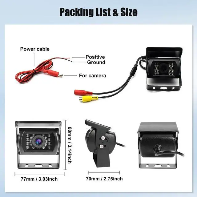 Alt view image 6 of 6 - Truck Backup Camera Heavy Duty 18 LED IR Night Vision Waterproof Vehicle Rear View Camera 12 V 24V Backup Camera Without Guide Line (Rear Camera + 32.8 ft Cable)