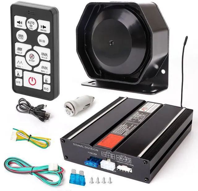 Main image of Police Car Emergency Siren Pa System for Truck Firefighter Vehicles | 20 Tones 200W 118-130DB Wireless Remote with Handheld Microphone Speaker Ambulance