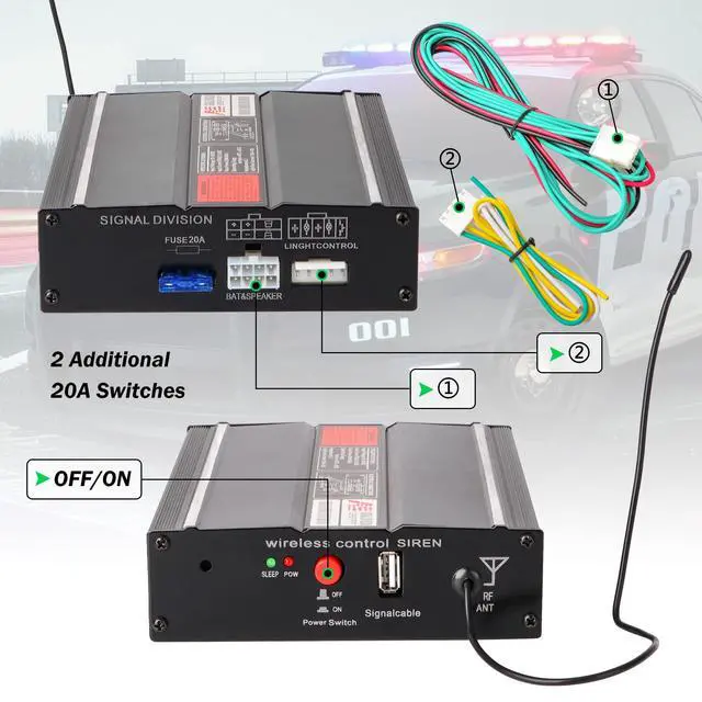 Alt view image 4 of 6 - Police Car Emergency Siren Pa System for Truck Firefighter Vehicles | 20 Tones 200W 118-130DB Wireless Remote with Handheld Microphone Speaker Ambulance