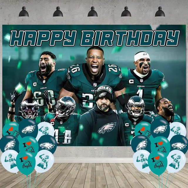 Main image of American Football Birthday Party Decoration,Photo Background 5 x 3 FT, 18 Pcs Balloons,Philadelphia Merch Party Backdrop Supplies