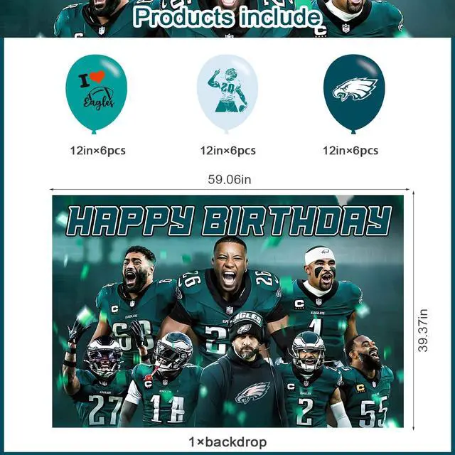 Alt view image 2 of 7 - American Football Birthday Party Decoration,Photo Background 5 x 3 FT, 18 Pcs Balloons,Philadelphia Merch Party Backdrop Supplies