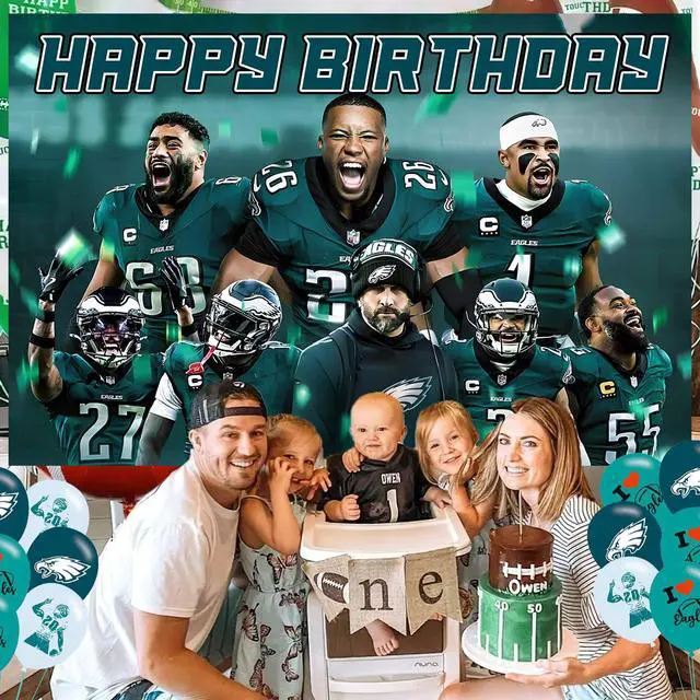 Alt view image 4 of 7 - American Football Birthday Party Decoration,Photo Background 5 x 3 FT, 18 Pcs Balloons,Philadelphia Merch Party Backdrop Supplies
