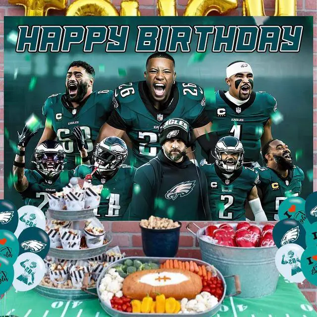 Alt view image 5 of 7 - American Football Birthday Party Decoration,Photo Background 5 x 3 FT, 18 Pcs Balloons,Philadelphia Merch Party Backdrop Supplies