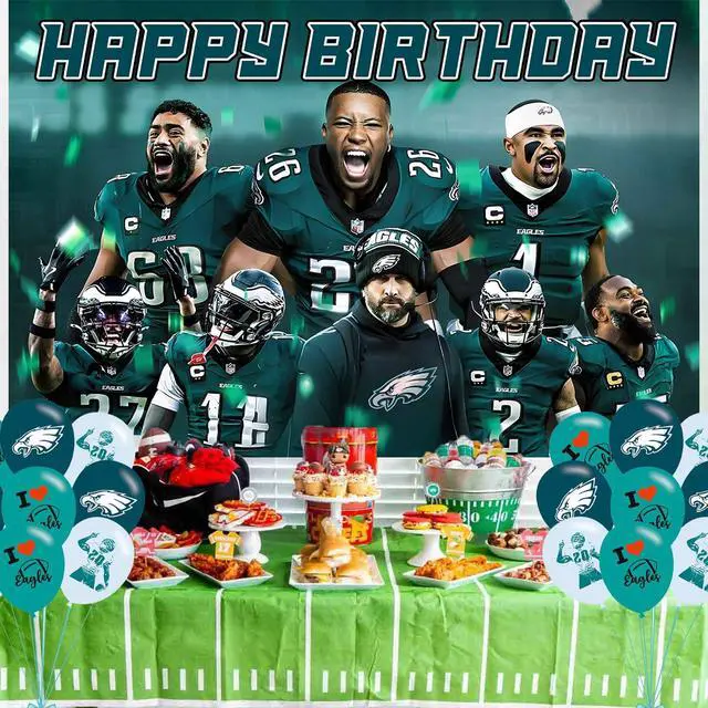 Alt view image 6 of 7 - American Football Birthday Party Decoration,Photo Background 5 x 3 FT, 18 Pcs Balloons,Philadelphia Merch Party Backdrop Supplies