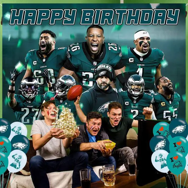 Alt view image 7 of 7 - American Football Birthday Party Decoration,Photo Background 5 x 3 FT, 18 Pcs Balloons,Philadelphia Merch Party Backdrop Supplies
