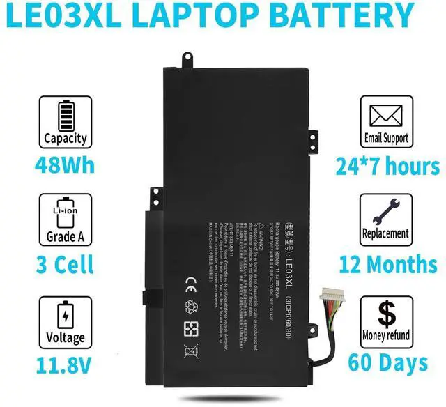 Alt view image 5 of 6 - LE03XL 796356-005 Laptop Battery for HP Envy X360 m6-w 15-w m6-w103dx m6-w105dx w102dx w101dx 15-w237cl, Pavilion X360 13-S 15-bk 13-s120nr 13-s128nr 15-bk010nr 15-bk020wm 15-bk152nr LE03048XL-PR