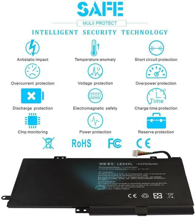 Alt view image 6 of 6 - LE03XL 796356-005 Laptop Battery for HP Envy X360 m6-w 15-w m6-w103dx m6-w105dx w102dx w101dx 15-w237cl, Pavilion X360 13-S 15-bk 13-s120nr 13-s128nr 15-bk010nr 15-bk020wm 15-bk152nr LE03048XL-PR