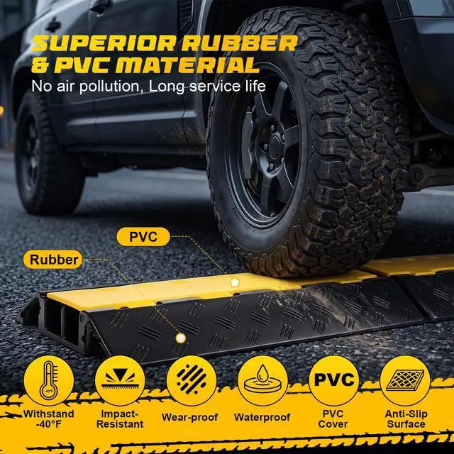 Alt view image 5 of 7 - Rubber Cable Ramp Cord Cover Cable Protector Ramps Wire Hose Protective 2 Channel 22000 LBS Load Capacity Traffic Speed Bump for Asphalt Concrete Gravel Driveway Outdoor Indoor (1 Pack)
