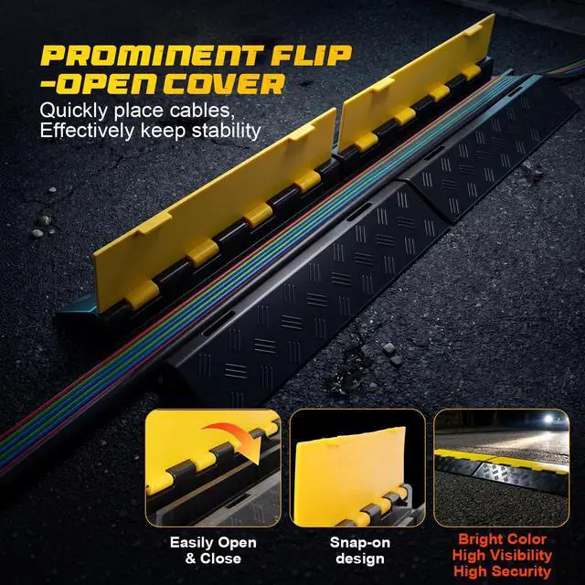 Alt view image 6 of 7 - Rubber Cable Ramp Cord Cover Cable Protector Ramps Wire Hose Protective 2 Channel 22000 LBS Load Capacity Traffic Speed Bump for Asphalt Concrete Gravel Driveway Outdoor Indoor (1 Pack)