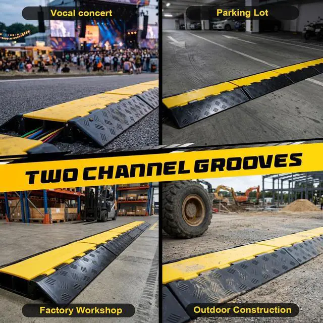 Alt view image 7 of 7 - Rubber Cable Ramp Cord Cover Cable Protector Ramps Wire Hose Protective 2 Channel 22000 LBS Load Capacity Traffic Speed Bump for Asphalt Concrete Gravel Driveway Outdoor Indoor (1 Pack)
