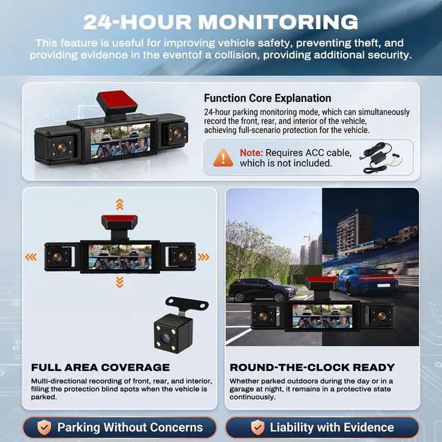 Alt view image 2 of 7 - Dash Cam 4 Channel 360° View 1080P Front Rear Left Right Inside Dash Camera for Cars with Reverse Assistance Loop Recording Exposure Compensation