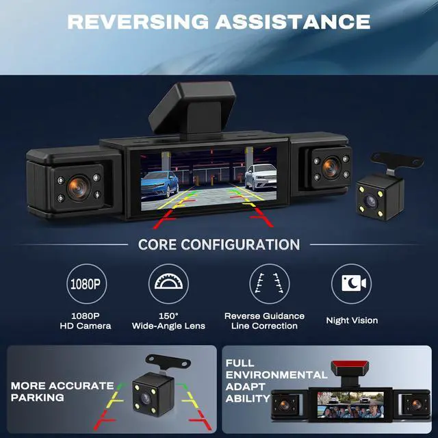 Alt view image 6 of 7 - Dash Cam 4 Channel 360° View 1080P Front Rear Left Right Inside Dash Camera for Cars with Reverse Assistance Loop Recording Exposure Compensation